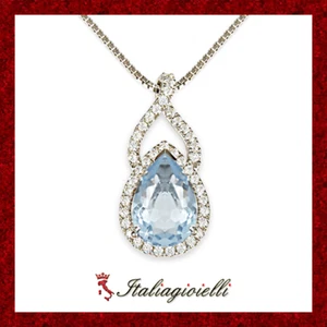 Incantevole Collana Goccia Acquamarina Donna in Argento 925 rodiato Oro Bianco - Foto 1 di 6