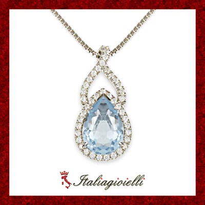 Incantevole Collana Goccia tipo Acquamarina in Argento 925 Rodiato Oro Bianco - Immagine 1 di 4