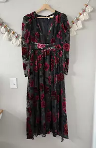 Rachel Parcell Burnout Velvet Rose V-Neck Midi Dress Whimsygoth Grunge Romantic - Picture 1 of 14