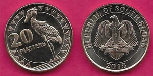 SOUTH SUDAN 20 PIASTRES 2015 UNC 1 YEAR TYPE,SHOEBILL STORK,COAT OF ARMS OF SOUT - Picture 1 of 1