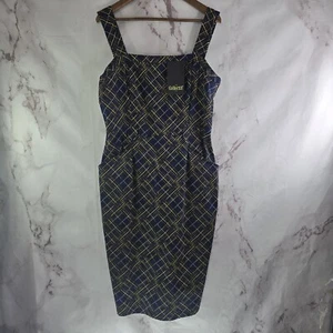 ModCloth Dress Womens 12 Large Blue Yellow Tess Hatch Tank Collectif Pin Up - Picture 1 of 12