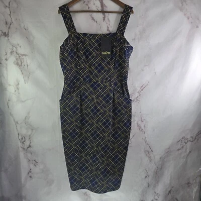 ModCloth Dress Womens 12 Large Blue Yellow Tess Hatch Tank Collectif Pin Up - Image 1 of 4