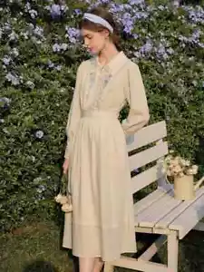 LACE PATCHWORK LAPEL DRESSALICE ROSE EMBROIDERE SIZE SMALL - Picture 1 of 9