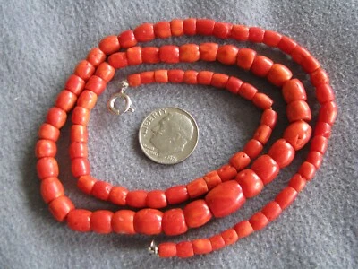 20.5"  Vintage Antique Natural Italian Red Orange Coral Bead Necklace 26Gms - Image 1 of 4