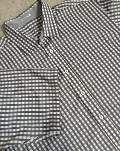 Tailorbyrd Shirt Mens Measures XL Gray Checkered Short Sleeve Embroidered Logo - Picture 1 of 11