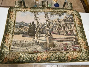 Sea Gull Fine Wall Tapestry of Italian Villa Courtyard w/Mountain View 44" x 39" - Picture 1 of 7