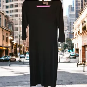 Travelers By Chicos Black Dress Women's Sz 0 Wrinkle Free Midi-length 3/4 Sleeve - Picture 1 of 15