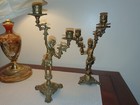 Vintage Sculpture Gilt Brass Art Deco Figural Angel Candelabra Candle Holder 12