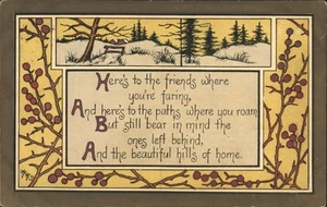 Gedicht Gedicht: Hier sind Freunde, verschneite Hügel, rote Beeren, Winterszene 1914 Harford, PA - Bild 1 von 2