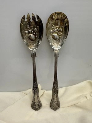 EPNS AI Sheffield England Solid Serving Spoon Set Silverplate Shell Fruit Fiddle - Image 1 of 4
