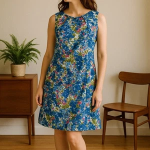 1960s McMullen Floral Shift Dress VTG 18 (Modern XL 12–14) Keyhole Bow Detail - Picture 1 of 17