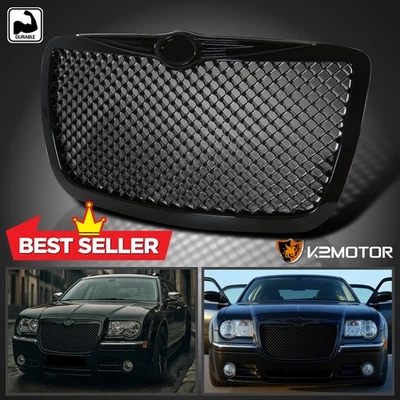 Fits 2005-2010 Chrysler 300 300C Poilshed Black Front Mesh Hood Grill Grille - Изображение 1 из 4