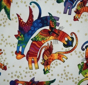 Laurel Burch Holiday Collection Baumwollstoff Fliegender Engel Katzen Weihnachten OOP - Bild 1 von 4