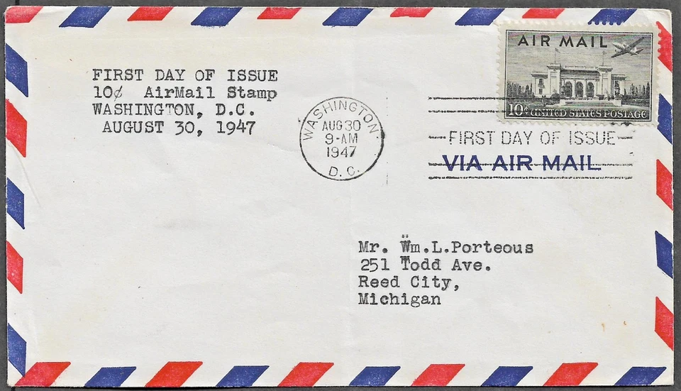 (20)  USA - 1947 10c AIRMAIL FIRST DAY COVER - Image 1 of 1