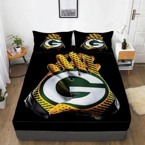 Green Bay Packers 3PCS Bedding set Fitted Sheet Bed Sheet & Pillowcase Fans Gift Cover