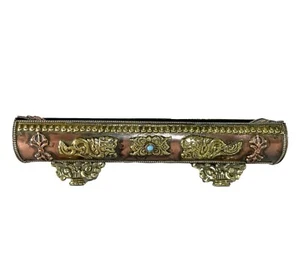Nepal Tibetan Buddhist Incense Burner w Holder Copper Brass Carving Home Décor - Picture 1 of 6