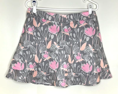 Lady Hagen Women's 8 Gray Pink Floral Golf Tennis Skort Skirt Layered Pockets - Image 1 of 4