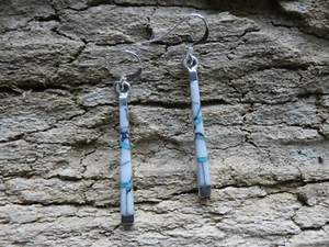 Buffalo & Blue Turquoise Gemstone Sterling Silver Petite Stick Bar Earrings AF30 - Picture 1 of 6