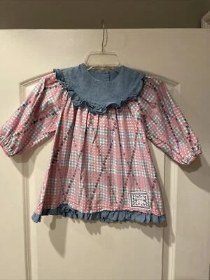 Vintage Baby Guess Georges Marciano Denim Collar Check/Floral Dress Sz 4T USA - Image 1 of 4