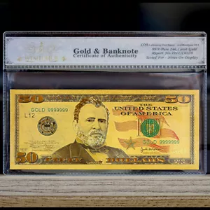 100mg 24K Gold 2009 $50 Dollar Bill Federal Reserve Banknote with White COA - Picture 1 of 2