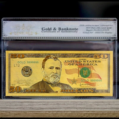 100mg 24K Gold 2009 $50 Dollar Bill Federal Reserve Banknote with White COA - Image 1 of 2