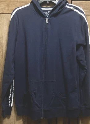 Made For Life Women’s XL Blue/White Stripe Hoodie Sweatshirt Full Zip, Pockets - Image 1 of 4