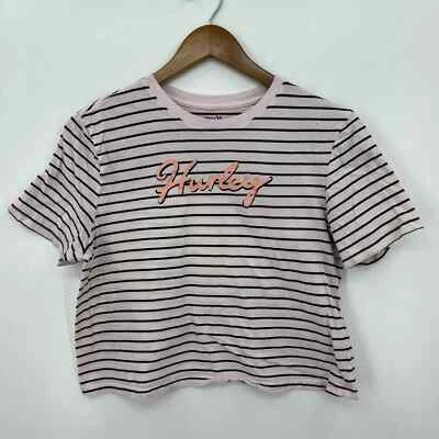 Camiseta Hurley Para Mujer Talla M Rosa Azul Rayas Playa Cuello Redondo Algodón Recortado Foto 1 de 4
