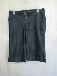 One 5 One Denim Long Shorts Size 6 Dark Blue Flat Front Buttons Zipper Pockets - Picture 1 of 3