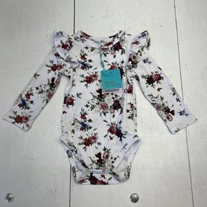 Posh Peanut White Ribbed Floral Ruffle Long Sleeve Bodysuit Infant Girls 12-18M - Picture 1 of 6