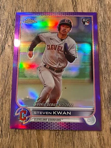 2022 Topps Chrome Update Steven Kwan RC Rookie Debut Purple Refractor Guardians - Picture 1 of 2