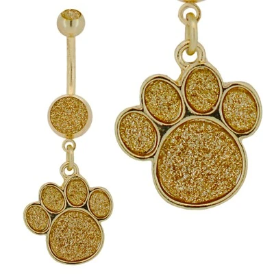 Anillo de vientre de diseño de papel de lija con estampado de pata de perro colgante de acero inoxidable 316L - NV004 Foto 1 de 4