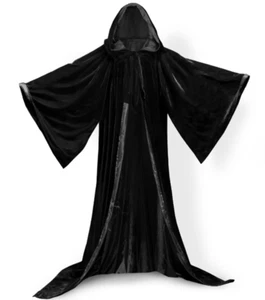 New Stock! Black Cape Hooded Cloak Wizard Robes Long Sleeve Cosplay Costumes - Picture 1 of 12
