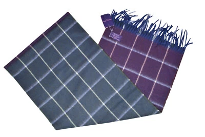 Bufanda de lana y angora Seaward & Stearn nueva con etiquetas en púrpura azul verde y gris a cuadros Foto 1 de 4