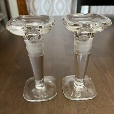 2 Vintage Crystal Candle Holders With Etched Frosted Rings 5.5 In Tall