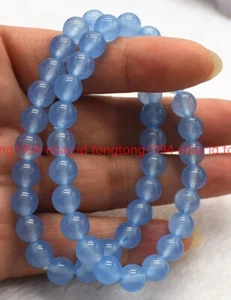 2 Pcs 8mm Natürliches Blau Aquamarin Runde Edelsteinperlen Stretch Armband 7.5" - Bild 1 von 6