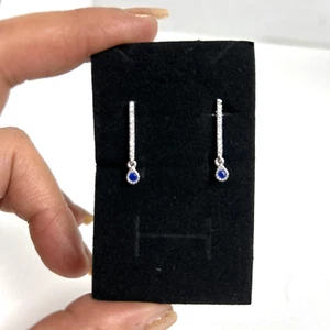925 STERLING SILVER EARRINGS DANGLING POST STUD BLUE STONE NEW DESIGN!!! - Picture 1 of 6
