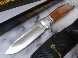 Browning Stacked Leather Hunter Skinner Bowie Knife Fixed Blade & Sheath BR814 - Picture 1 of 9