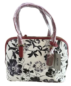 Kenneth Cole Reaction Floral/Botanical Dome Satchel-White/Black/Red-New w/ Tags - Picture 1 of 6