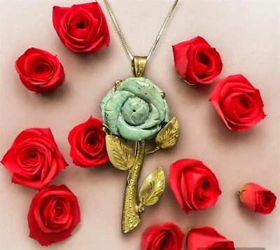 Ciondolo spilla con rosa in turchese naturale - Immagine 1 di 4
