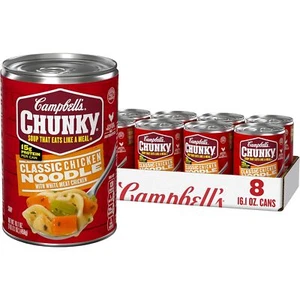 (8 Pack) Campbell's Chunky Classic Chicken Noodle Soup, No Antibiotics, 16.1 Oz - Picture 1 of 7