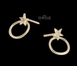 14K Gold 0.07 CT VS/F-G Diamond Star And Circle Design Earrings - The Jewelz - Picture 1 of 5