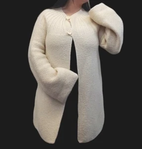 90s Liffy Designs Wool Hand-knitted Sweater Jacket Ivory Republic Ireland READ - Picture 1 of 8