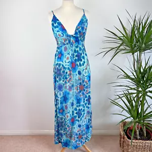 Desigual Beach Maxi Dress Size 10 Turquoise Blue Tie Dye Mayan Holiday - Picture 1 of 17