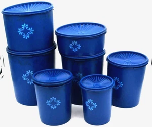 Contenitore contenitore contenitore blu Tupperware Servalier vintage stack dispensa organizzare - Foto 1 di 8