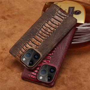 Genuine Leather Ostrich Foot Case for iPhone 14 Pro max 13 Retro Business Cover - Photo 1 sur 21