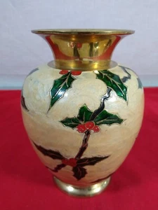 "Emaillierte Messing Stechpalme & Beere VASE - Made in India, 7-1/2"" x 5-1/2" - Bild 1 von 8