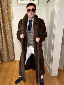 NEW! 49" Long Mens Real Female Mink Wild Brown Fur Coat Jacket Size 42R Medium - Picture 1 of 12