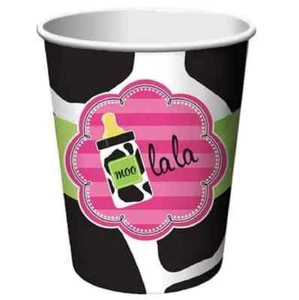 Baby Cow Print Girl Animal Moo La La Cute Baby Shower Party 9 oz. Paper Cups - Picture 1 of 1