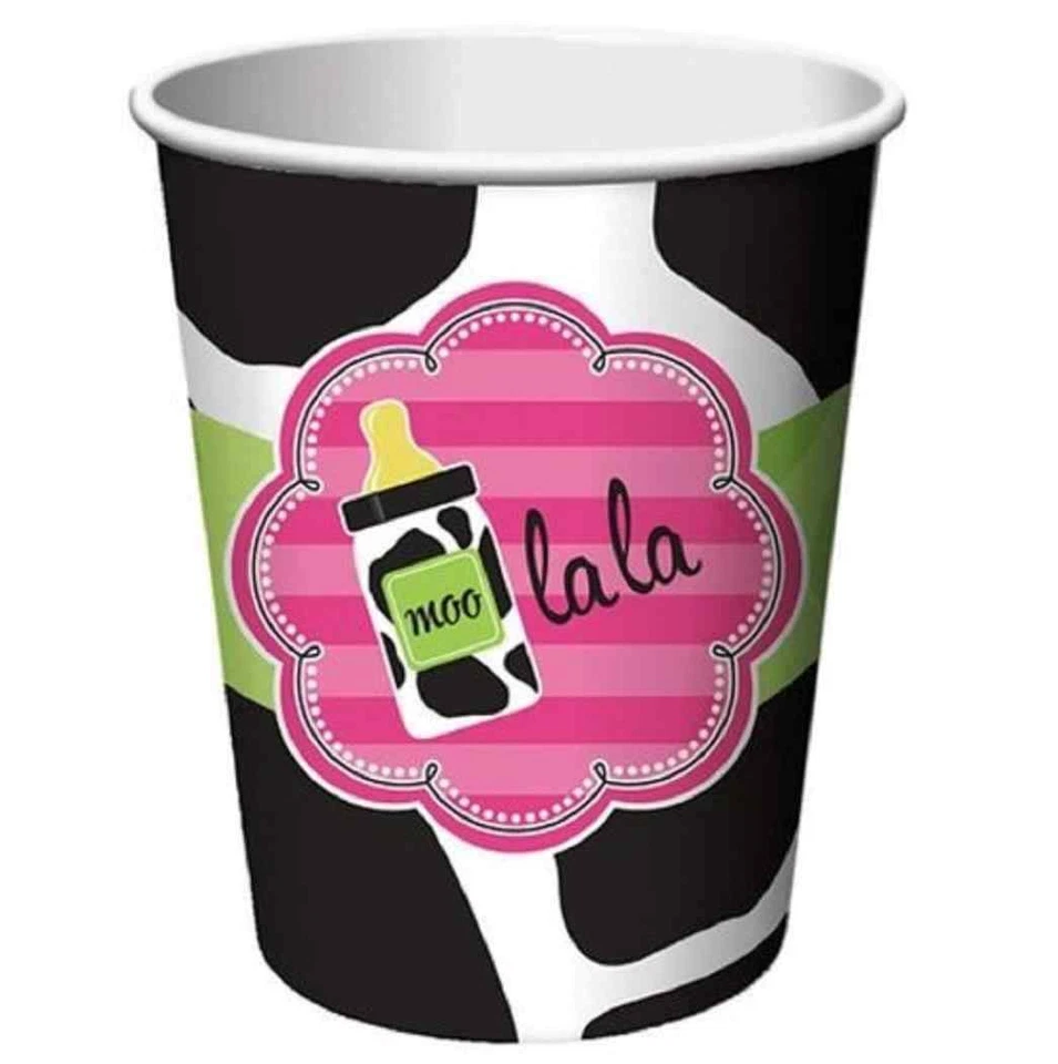 Baby Cow Print Girl Animal Moo La La Cute Baby Shower Party 9 oz. Paper Cups - Image 1 of 1