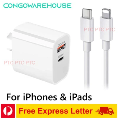 20W Dual USB-C Wall Adapter PD Power USB-A QC3.0 For iPhone 14 13 12 Pro X iPad - image 1 of 4